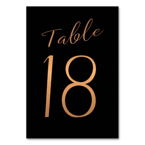 Wedding table number copper gold glitter black