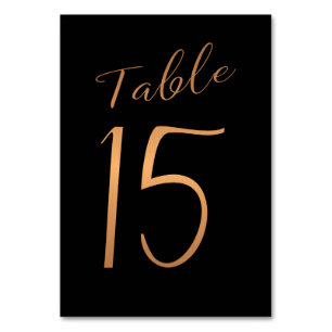 Wedding table number copper gold glitter black