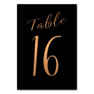 Wedding table number copper gold glitter black