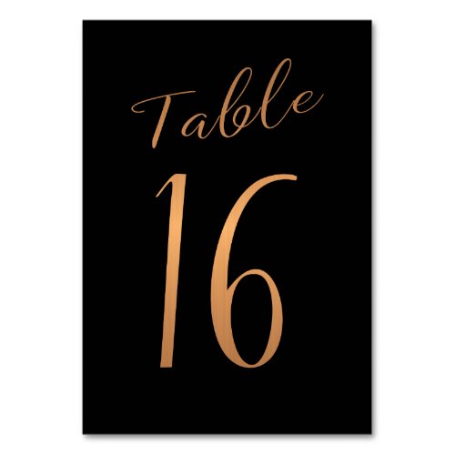 Wedding table number copper gold glitter black