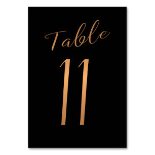 Wedding table number copper gold glitter black