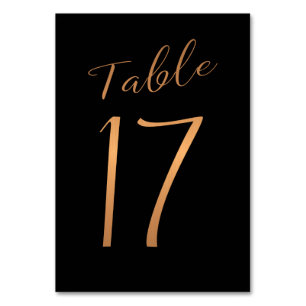 Wedding table number copper gold glitter black