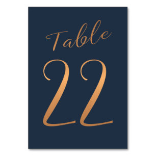 Wedding table number copper rose gold glitter navy