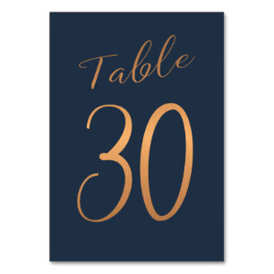 Wedding table number copper rose gold glitter navy