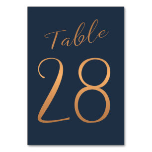 Wedding table number copper rose gold glitter navy