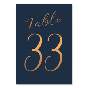Wedding table number copper rose gold glitter navy
