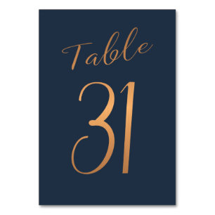 Wedding table number copper rose gold glitter navy