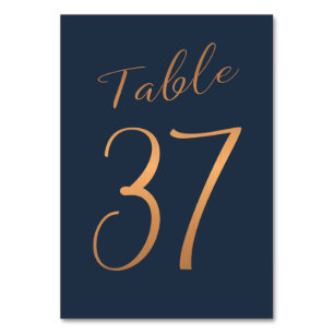 Wedding table number copper rose gold glitter navy