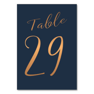 Wedding table number copper rose gold glitter navy