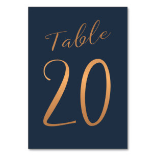 Wedding table number copper rose gold glitter navy