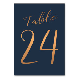 Wedding table number copper rose gold glitter navy