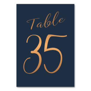 Wedding table number copper rose gold glitter navy