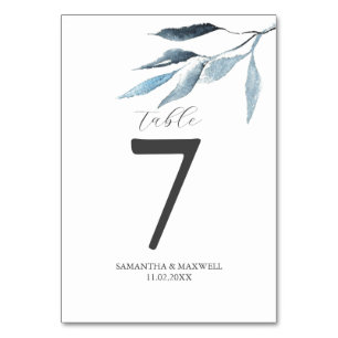 Wedding Table Number Dusty Blue Botanicals