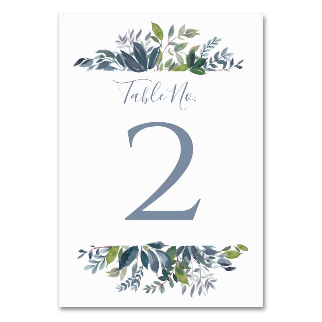 Wedding Table Number | Dusty Blue Greenery 2 (Front)