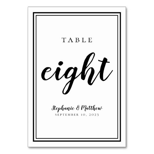 Wedding Table Number Eight Simple Black  White