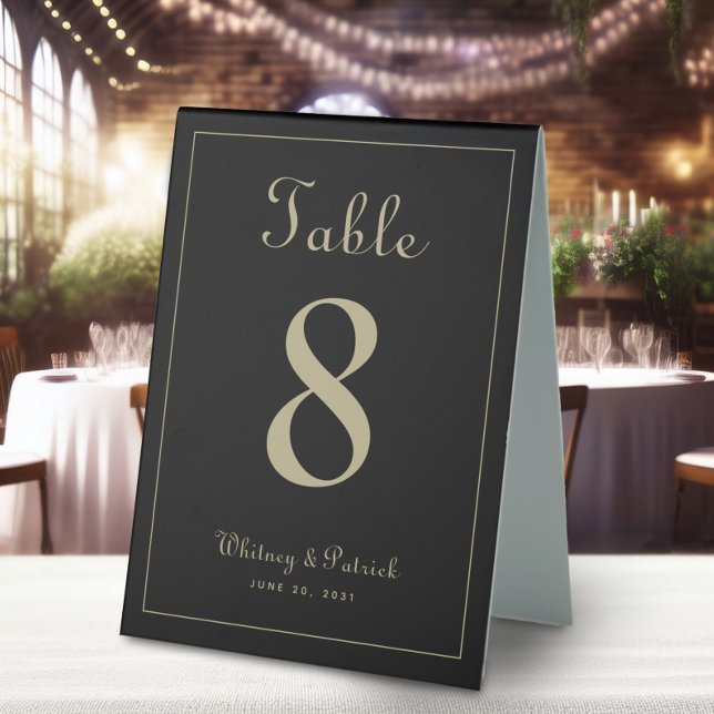 Wedding Table Number Elegant Black & Gold Dinner Table Tent (Creator Uploaded)