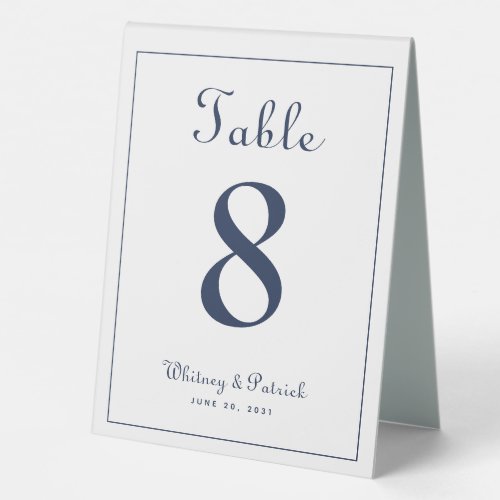 Wedding Table Number Elegant Blue White Classic Ta Table Tent Sign