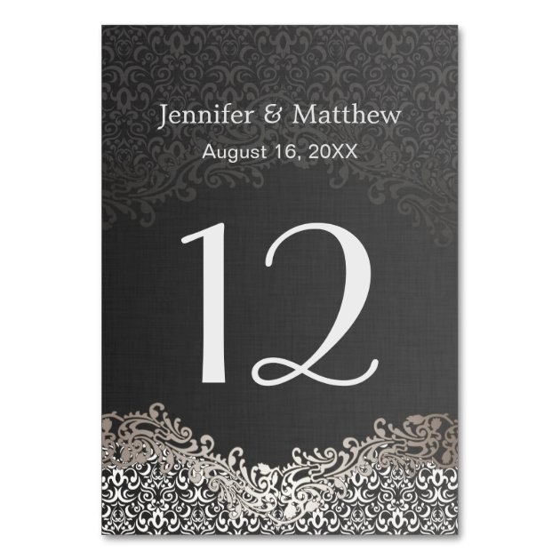 Wedding Table Number - Elegant Dark Silver Damask Card