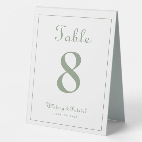 Wedding Table Number Elegant Sage Green Classic Ta Table Tent Sign