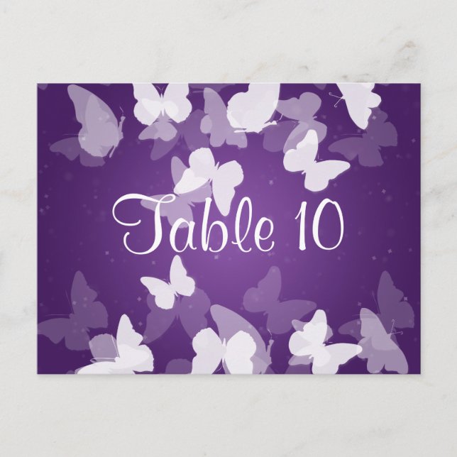 Wedding Table Number Elusive Butterflies Purple (Front)