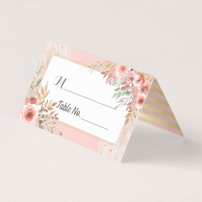 Wedding Table Number Escort Elegant Pink Flowers (Front)