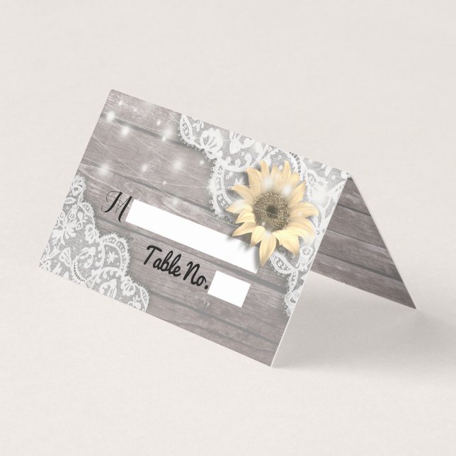 Wedding Table Number Escort Lace Sunflower Wood (Front)