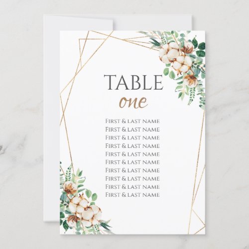 Wedding Table Number   Eucalyptus  Cotton