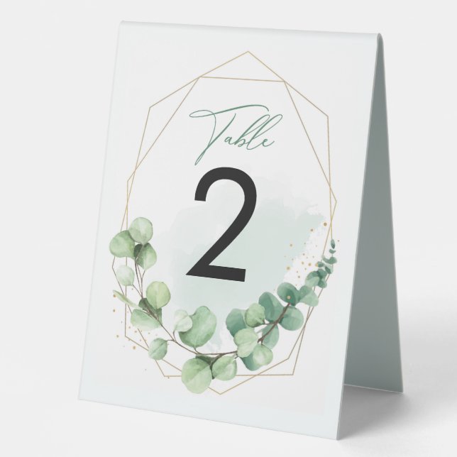 Wedding Table Number Eucalyptus Greenery Elegant  Table Tent (Front)