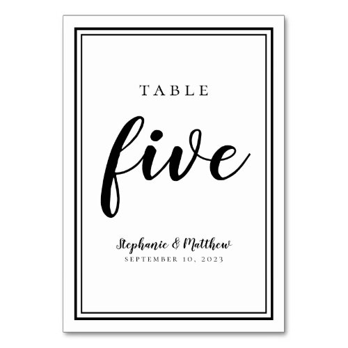 Wedding Table Number Five Simple Black  White