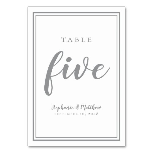 Wedding Table Number Five Simple Ultimate Gray