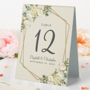 Wedding Table Number Floral Rose Gold Frame White Tent