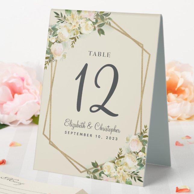 Wedding Table Number Floral Rose Gold Frame White Tent (In SItu (Wedding))