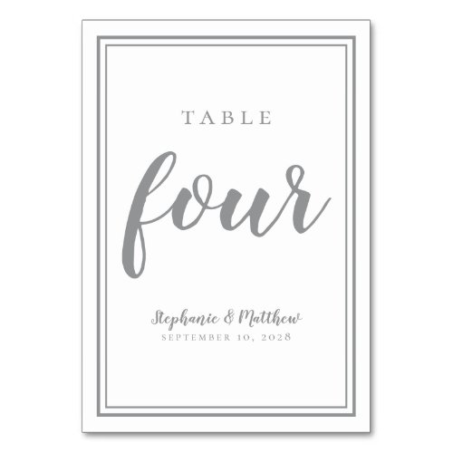 Wedding Table Number Four Simple Gray  White