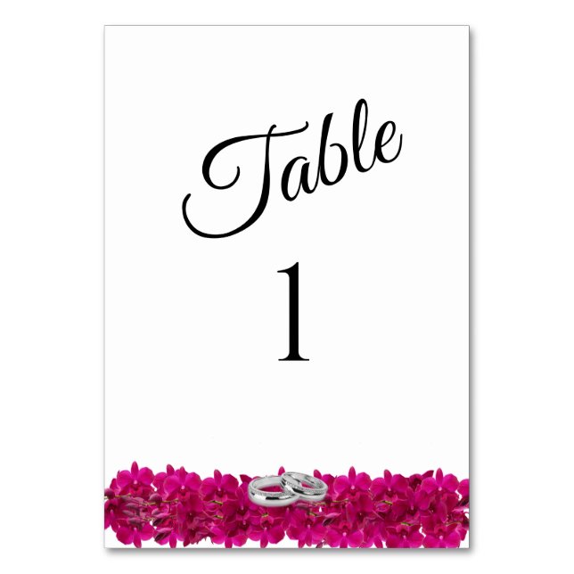 Wedding Table Number-Fuchsia Orchids on White- Number (Front)