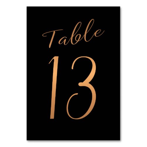 Wedding table number gold copper glitter black