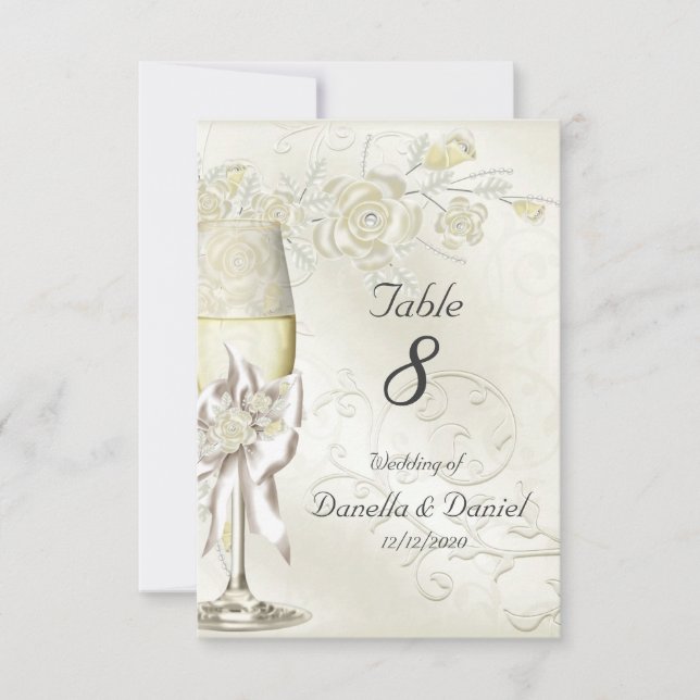 Wedding Table Number Gold Cream Pearl Floral Roses (Front)