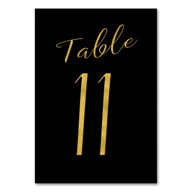 Wedding table number gold glitter black elegant (Front)