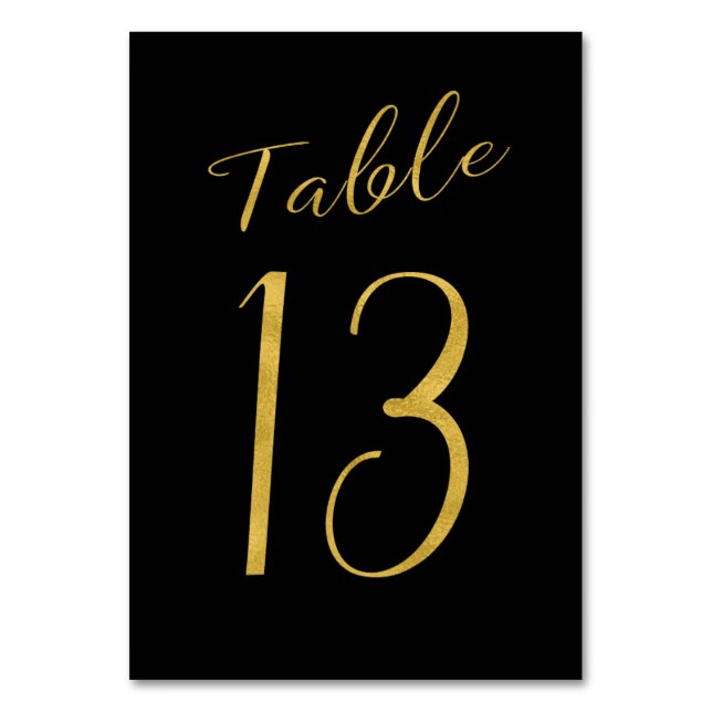 Wedding table number gold glitter black elegant (Front)