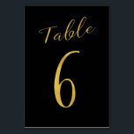 Wedding table number gold glitter black elegant<br><div class="desc">Faux gold foil formal calligraphy script wedding reception table card. The black background color is editable. You can change it after pushing CUSTOMIZE button.
You can find the whole range of numbers (1 - 50) here: http://bit.ly/2sLMaFh 
If you need help,  please contact me through the store bellow.</div>
