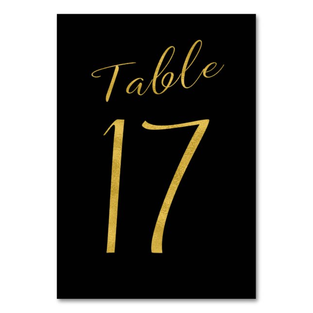 Wedding table number gold glitter black elegant (Front)