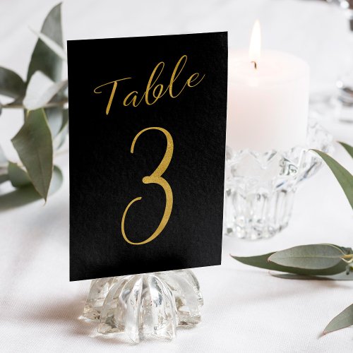 Wedding table number gold glitter black elegant