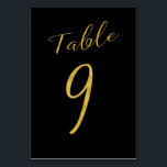 Wedding table number gold glitter black elegant<br><div class="desc">Faux gold foil formal calligraphy script wedding reception table card. The black background color is editable. You can change it after pushing CUSTOMIZE button.
You can find the whole range of numbers (1 - 50) here: http://bit.ly/2sLMaFh 
If you need help,  please contact me through the store bellow.</div>