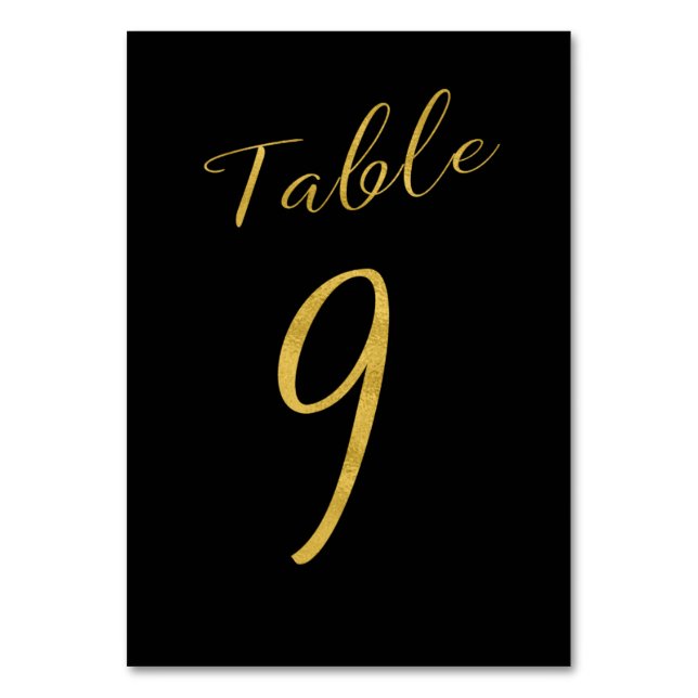 Wedding table number gold glitter black elegant (Front)