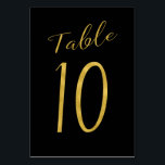 Wedding table number gold glitter black elegant<br><div class="desc">Faux gold foil formal calligraphy script wedding reception table card. The black background color is editable. You can change it after pushing CUSTOMIZE button.
You can find the whole range of numbers (1 - 50) here: http://bit.ly/2sLMaFh 
If you need help,  please contact me through the store bellow.</div>