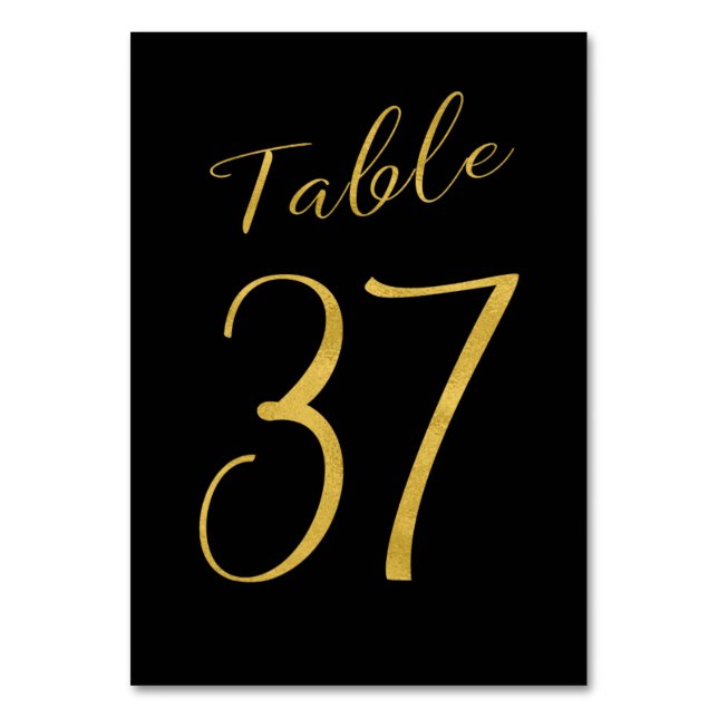 Wedding table number gold glitter black elegant (Front)