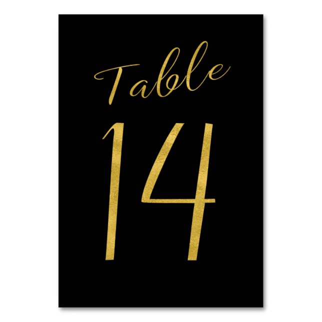 Wedding table number gold glitter black elegant (Front)