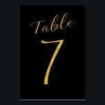Wedding table number gold glitter black elegant<br><div class="desc">Faux gold foil formal calligraphy script wedding reception table card. The black background color is editable. You can change it after pushing CUSTOMIZE button.
You can find the whole range of numbers (1 - 50) here: http://bit.ly/2sLMaFh 
If you need help,  please contact me through the store bellow.</div>