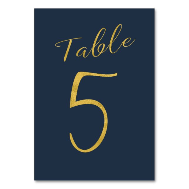 Wedding table number gold glitter navy elegant (Front)