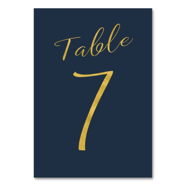 Wedding table number gold glitter navy elegant (Front)