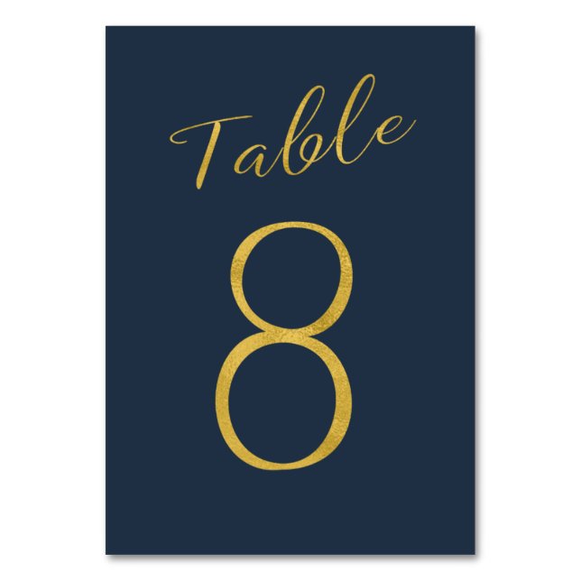 Wedding table number gold glitter navy elegant (Front)